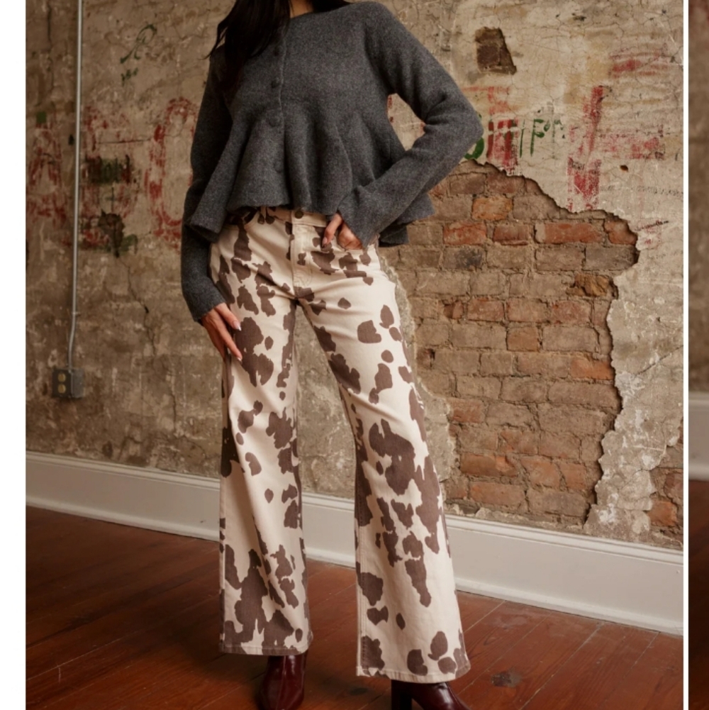 Molly Green Cow Print Barrel Jeans Sz M 8 10